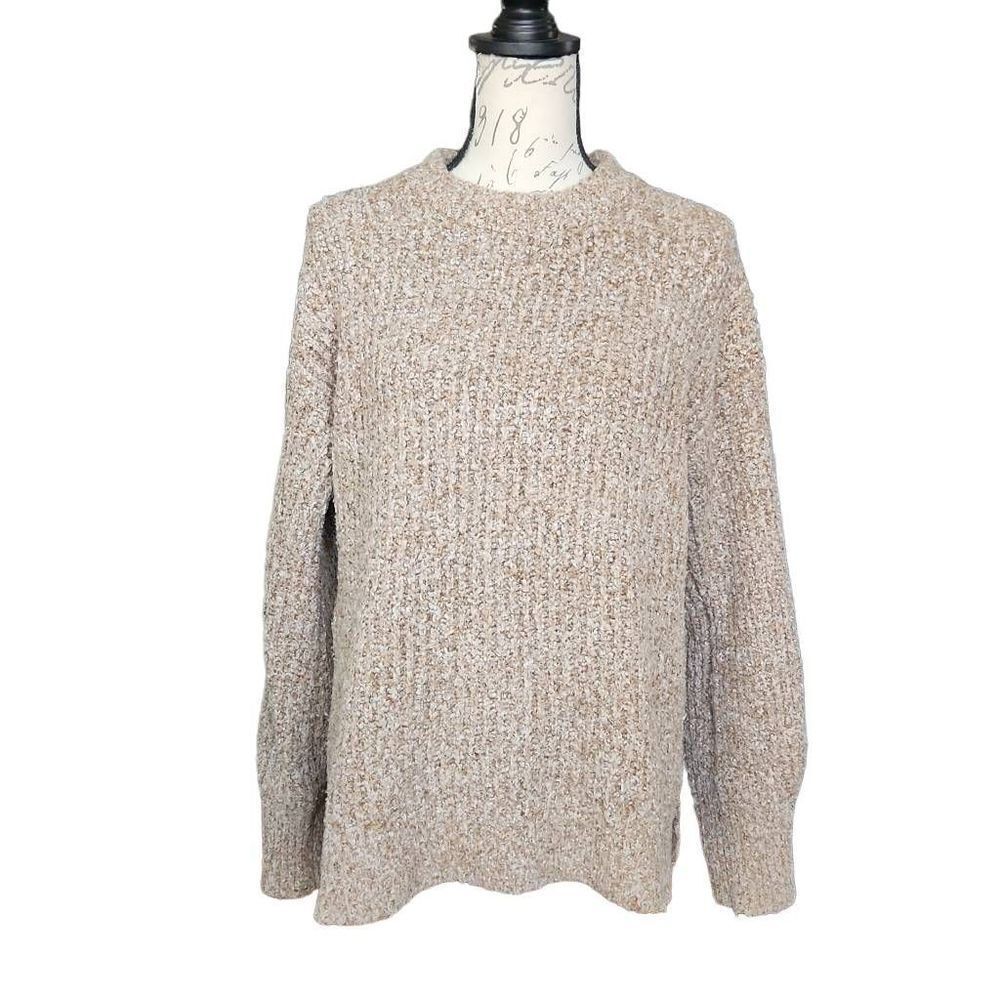 89th & Madison Ladies Size Large Tan White Soft Cozy Long Sleeve Sweater